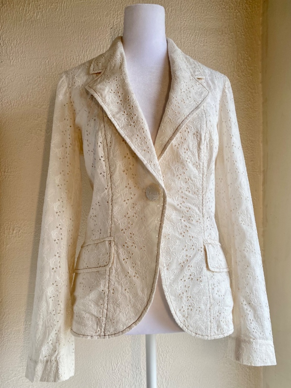 Rebecca Taylor ivory eyelet lace fitted cotton blazer Size 6